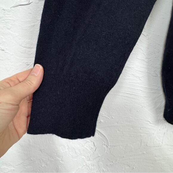 J Crew Navy Blue Beaded Shoulder Cashmere Blend Sweater Womens L Preppy Coquette - Picture 2 of 10